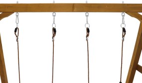 Leagăn Dublu pentru Copii din Lemn Masiv cu Tobogan de Grădină și Scară de Cățărat, Structură de Exterior, 239x240x169 cm, Natural