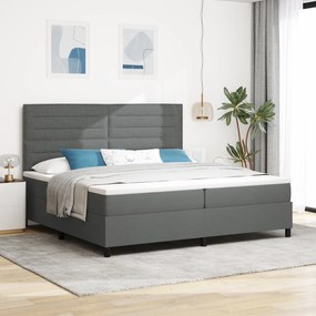 vidaXL Pat cu arcuri , cu saltea și LED, în gri închis, 200x200 cm din țesătură
