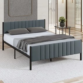 Pat dublu metalic LUNOR 160x200 cm, antracit, sarcină maximă 200 kg