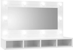 vidaXL Dulap cu oglindă și LED, alb extralucios, 90x31,5x62 cm