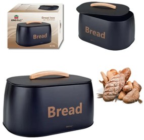 Cutie pentru pâine din metal cu mâner din lemn, 34×24×18.5 cm, neagră, KINGHoff KH-1946