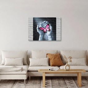 Tablou - Fluture roz în perete (70x50 cm)