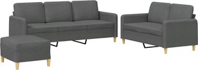 vidaXL Set de canapele cu perne, 3 piese, gri închis, textil