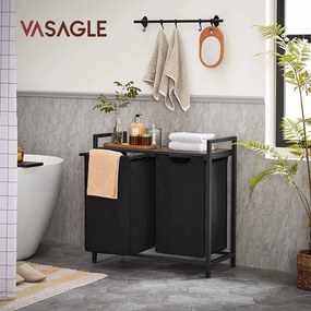 Coș de rufe cu poliță BERGEN, 2x46L, negru/maro Vasagle