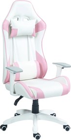 HOMCOM Scaun de Gaming, Design Curse, Inclinabil, Reglabil în Înălțime, Piele Ecologică, 67A x 60L x 120-128Î cm, Roz/Alb | Aosom Romania