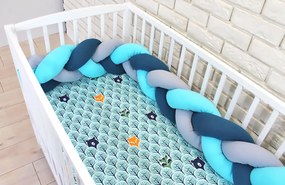 Baby Nellys Mantinel tricotat tresă cu lenjerie de pat Dumbravă - turcoaz, gri 135x100