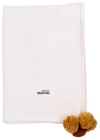 Pătură pentru copii alb din muselină 100x140 cm Pompon – Malomi Kids