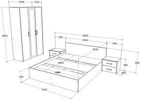 Set haaus V3, Pat 200 x 160 cm, Stejar Artisan/Argila