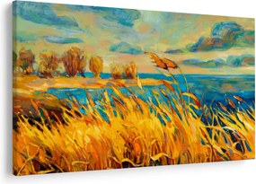 Tablou - Apus de soare peste lac, pictură acrilică (90x60 cm)