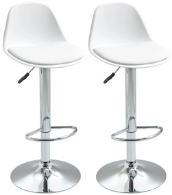 Set de 2 scaune de bar cu spatar si suport picioare, pivotante cu inaltime reglabila, 40x42x82-104cm, alb HOMCOM | Aosom Romania