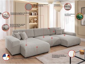 Colțar gri deschis extensibil/cu spațiu de depozitare cu tapițerie din catifea reiată (în formă de "U") Sarina – Ropez