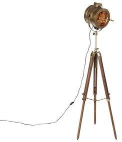 Lampă de podea inteligentă tip trepied, bronz, cu spot de studio din lemn, incl. WiFi A60 - Radient