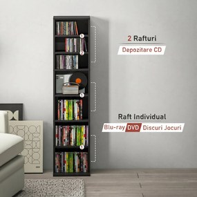 HOMCOM Raft Port CD cu 6 Rafturi Reglabile pentru 260 CD-uri/120 DVD-uri Negru | Aosom Romania
