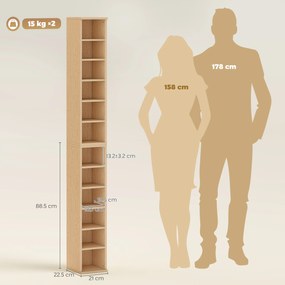 HOMCOM Set de 2 Mobili Suport CD cu Polițe Reglabile, Raft pentru 204 CD-uri Compact, Mobilier cu 12 Compartimente, pentru Living, Dormitor, Birou, 21x22,5x88,5cm, Culoare Lemn | Aosom Romania