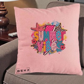 Perna Decorativa Summer Vibes Colorata, 40x40 cm, Roz, Husa Detasabila, Perna Inclusa, BEKZ®