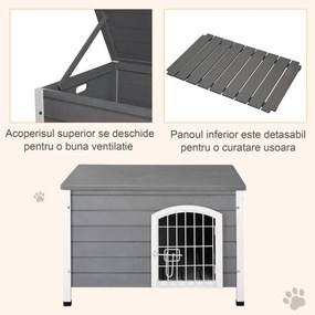 PawHut Cusca pentru Caini de Exterior, Casuta pentru Caini din Lemn, Impermeabila cu Usa cu Incuietoare, 80x55x53,5 cm, Gri