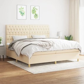 vidaXL Pat box spring cu saltea, crem, 200x200 cm, textil