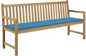 vidaXL Bancă de grădină, cu pernă albastră, 175 cm, lemn masiv de tec