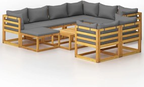 vidaXL Set mobilier grădină cu perne, 10 piese, lemn masiv de acacia