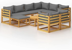 3057616 vidaXL Set mobilier grădină cu perne, 10 piese, lemn masiv de acacia