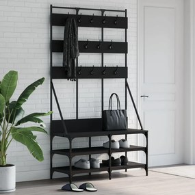 vidaXL Suport de haine cu raft de pantofi, negru, 100x40x184 cm