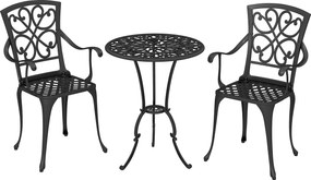 Outsunny Set bistro de grădină 3 piese masă bistro rotundă cu 2 scaune orificiu pentru umbrelă, antic din aluminiu turnat | Aosom Romania