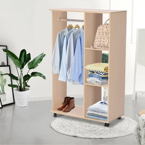 HOMCOM Dulap Multifuncțional cu Cuier și 3 Rafturi, Spațiu Deschis pentru Depozitare, 80x40x128 cm, Ideal pentru Hol | Aosom Romania
