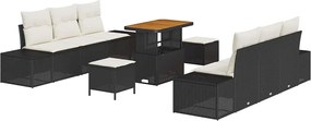 vidaXL Set de canapele pentru grădină cu pernă 9 pcs Negru Rattan poli
