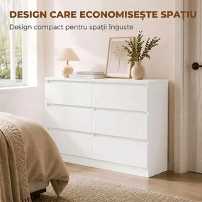 HOMCOM Comodă cu Sertare 6 Sertare Modernă cu Mânere Integrate Ascunse, Economisire Spațiu, PAL, 100x35x69 cm, Alb | Aosom Romania