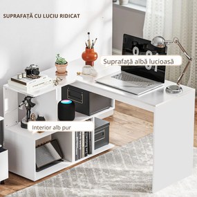 HOMCOM Birou în Formă de L cu 4 Compartimente de Depozitare, 120x100x77 cm, Alb Lucios | Aosom Romania