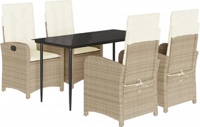 vidaXL Set mobilier de grădină cu perne, 5 piese, bej, poliratan