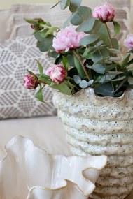 Vază din ceramică crem antichizat cu striații, H30/D30 cm