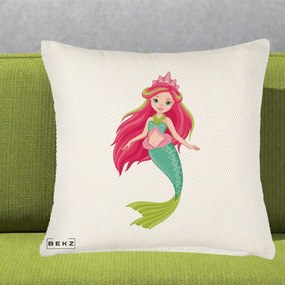 Perna Decorativa Sirena Roz cu Coroana, 40x40 cm, Crem Reliefat, Husa Detasabila, Perna Inclusa, BEKZ®