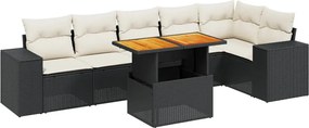 vidaXL Set canapele de grădină cu perne, 7 piese, negru, poliratan