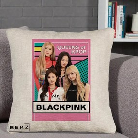 Perna Personalizata BLACKPINK Queens of Kpop, 40x40 cm, Bej Canapea, Husa Detasabila, Perna Inclusa, BEKZ®