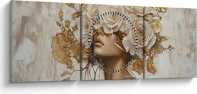 Tablou - Fată cu Trandafiri (cu ceas) (90x30 cm)