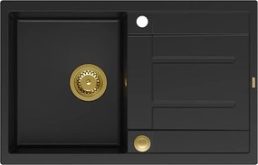 Chiuveta compozit incastrata Quadron Unique Morgan 111 negru carbon - auriu 78x50 cm