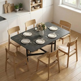 HOMCOM Masă de Dining Pliabilă, Masă de Bucătărie Rabatabilă cu Roți cu Frână pentru 4-6 Persoane, Birou Compact cu Cadru din Oțel, pentru Living, 120x80x73 cm, Negru cu Efect de Lemn | Aosom Romania