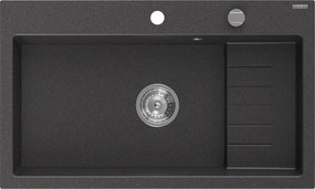 Mexen Omar chiuvetă de granit cu 1 compartiment 800 x 480 mm, neagră cu pete, sifon cromat - 6520801005-76