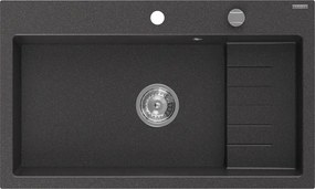 Mexen Omar chiuvetă de granit cu 1 compartiment 800 x 480 mm, neagră cu pete, sifon cromat - 6520801005-76