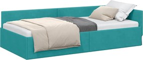 vidaXL Cadru de pat colțar cu headboard Turcoaz 90 cm x 190 cm Catifea