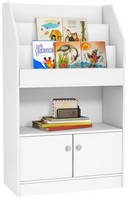 Bibliotecă pentru copii din lemn pentru jucării, dulap cu 2 uși pentru copii design modern 60x29,5x100cm alb ZONEKIZ | Aosom Romania