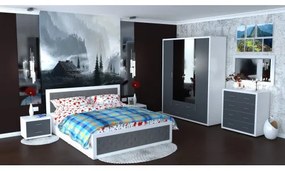 Dormitor Torino cu pat 160x200 cm Alb / Gri