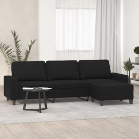 Canapea cu 3 locuri si taburet, negru, 210 cm, microfibra