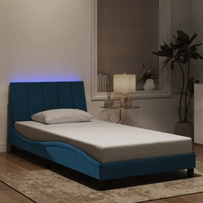 vidaXL Cadru de pat cu lumini LED, albastru, 100x200 cm, catifea