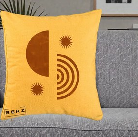 Perna Decorativa Boho Sun si Spirala, 40x40 cm, Galben, Husa Detasabila, Perna Inclusa, BEKZ®