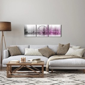 Tablou - Panorama orașului, roz-gri (cu ceas) (90x30 cm)