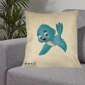 Perna Decorativa Pui de Pasare Albastru, 40x40 cm, Crem, Husa Detasabila, Perna Inclusa, BEKZ®