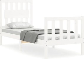 vidaXL Cadru de pat cu tăblie single mic, alb, lemn masiv