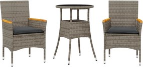 vidaXL Set mobilier de grădină cu perne 3 piese gri poliratan & sticlă